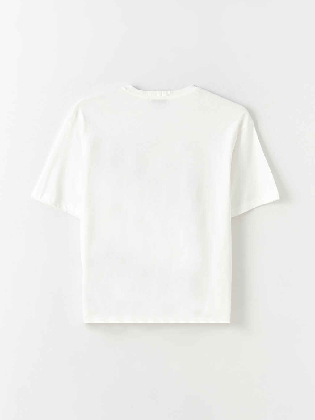 Ekru Bisiklet Yaka Baskılı Kısa Kollu Oversize Kadın Tişört-6