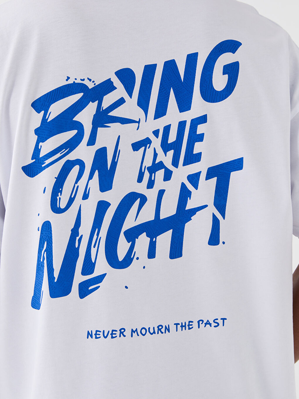 Beyaz Bisiklet Yaka Kısa Kollu Baskılı Penye Erkek Tişört-3