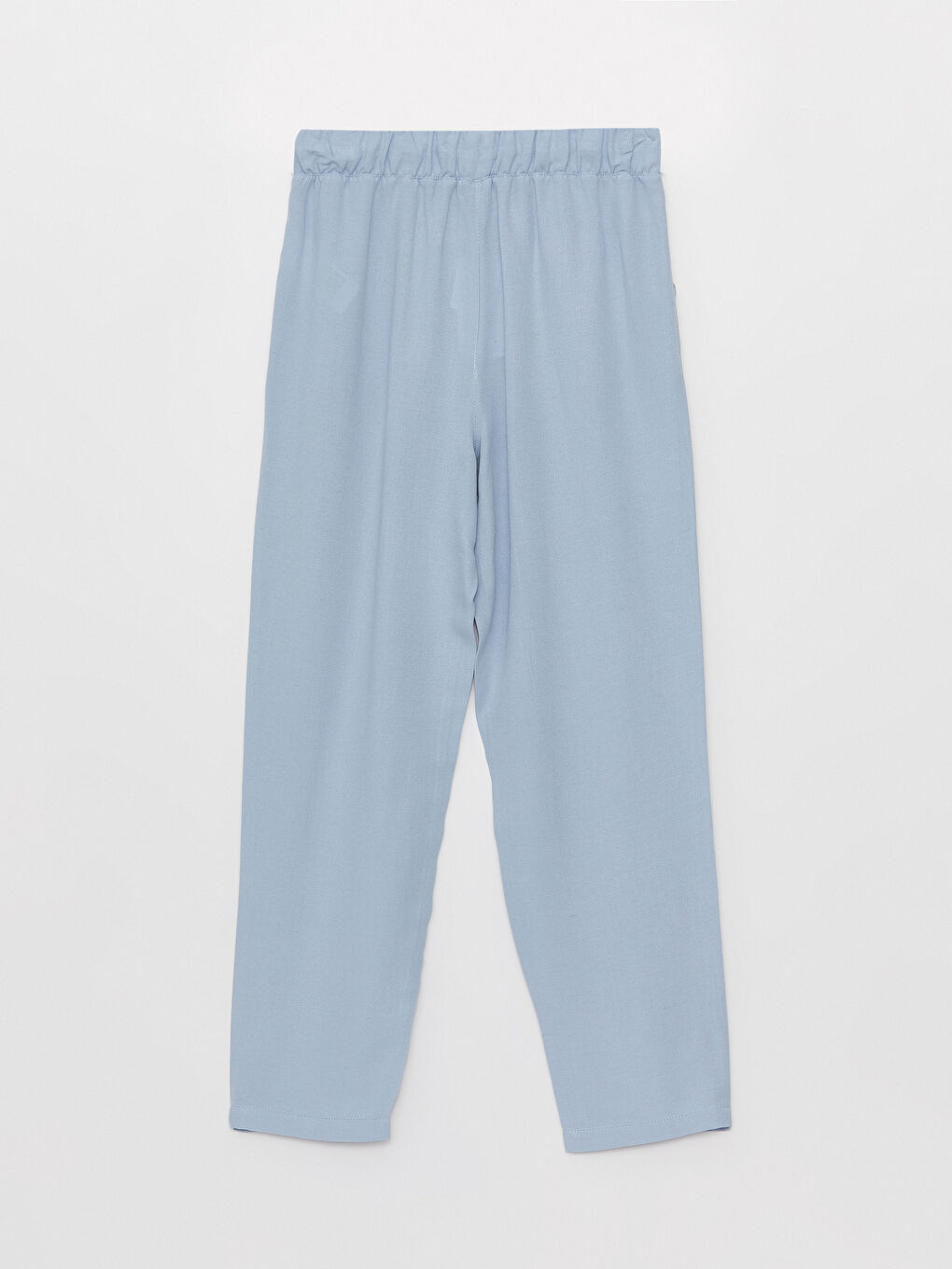 Mavi Beli Lastikli Düz Keten Karışımlı Kadın Pantolon-6