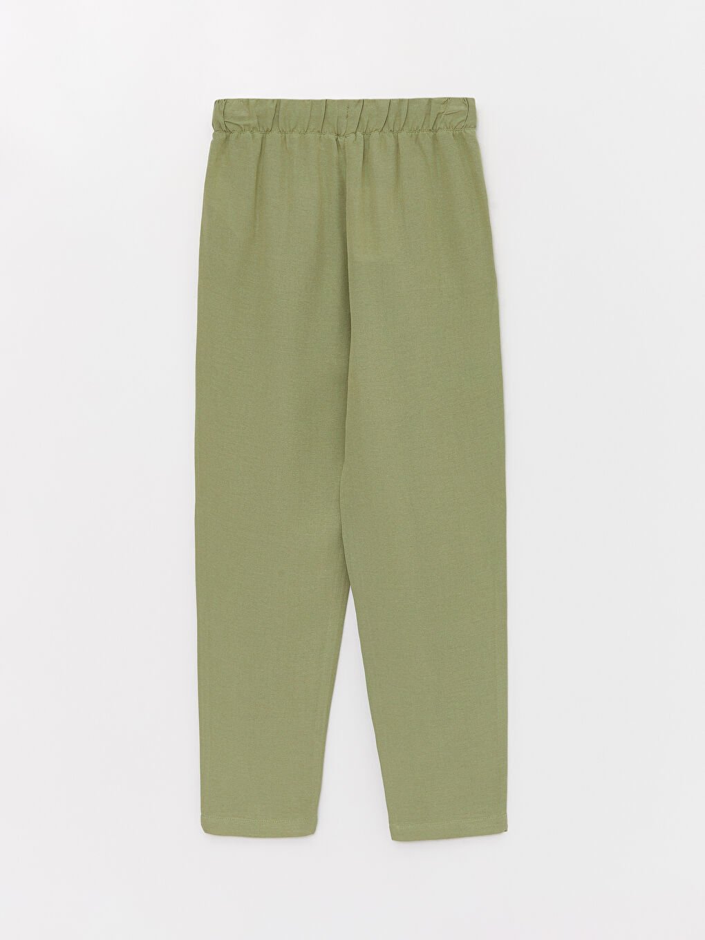 Yeşil Beli Lastikli Düz Keten Karışımlı Kadın Pantolon-6