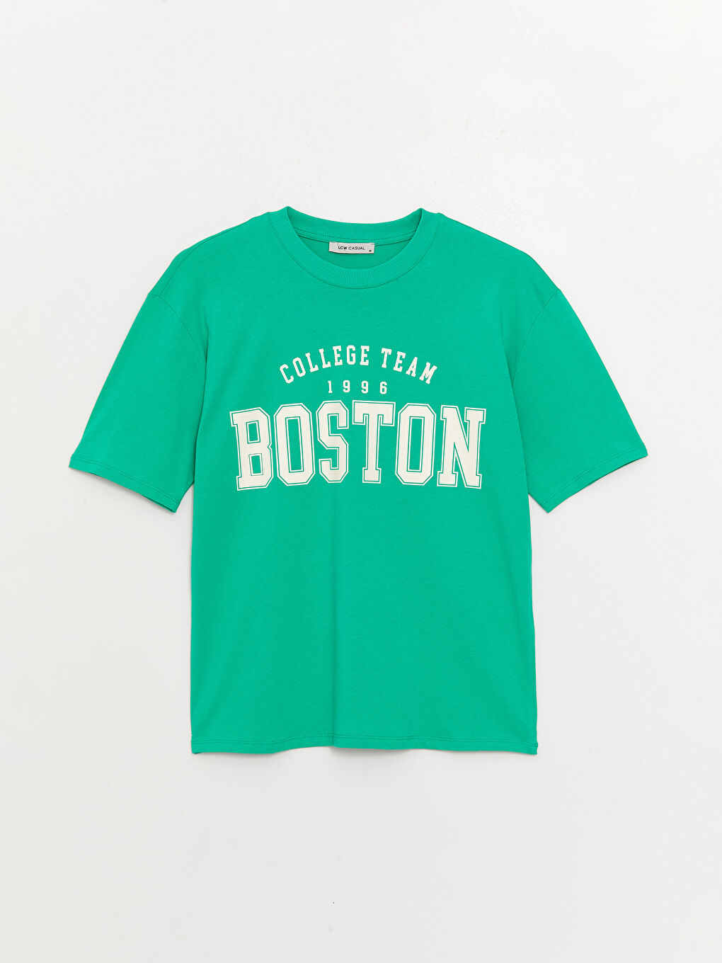 Yeşil Bisiklet Yaka Baskılı Kısa Kollu Oversize Kadın Tişört-5