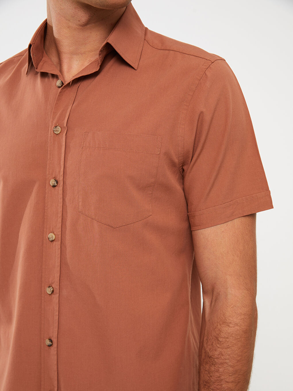 Kahverengi Regular Fit Kısa Kollu Erkek Gömlek-3
