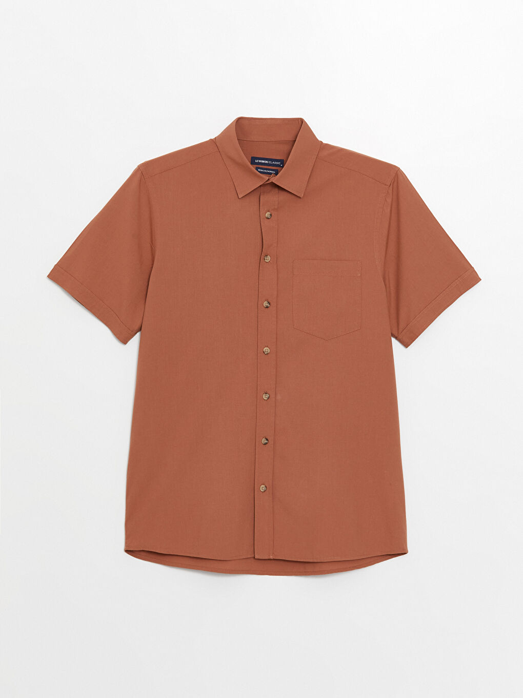 Kahverengi Regular Fit Kısa Kollu Erkek Gömlek-5