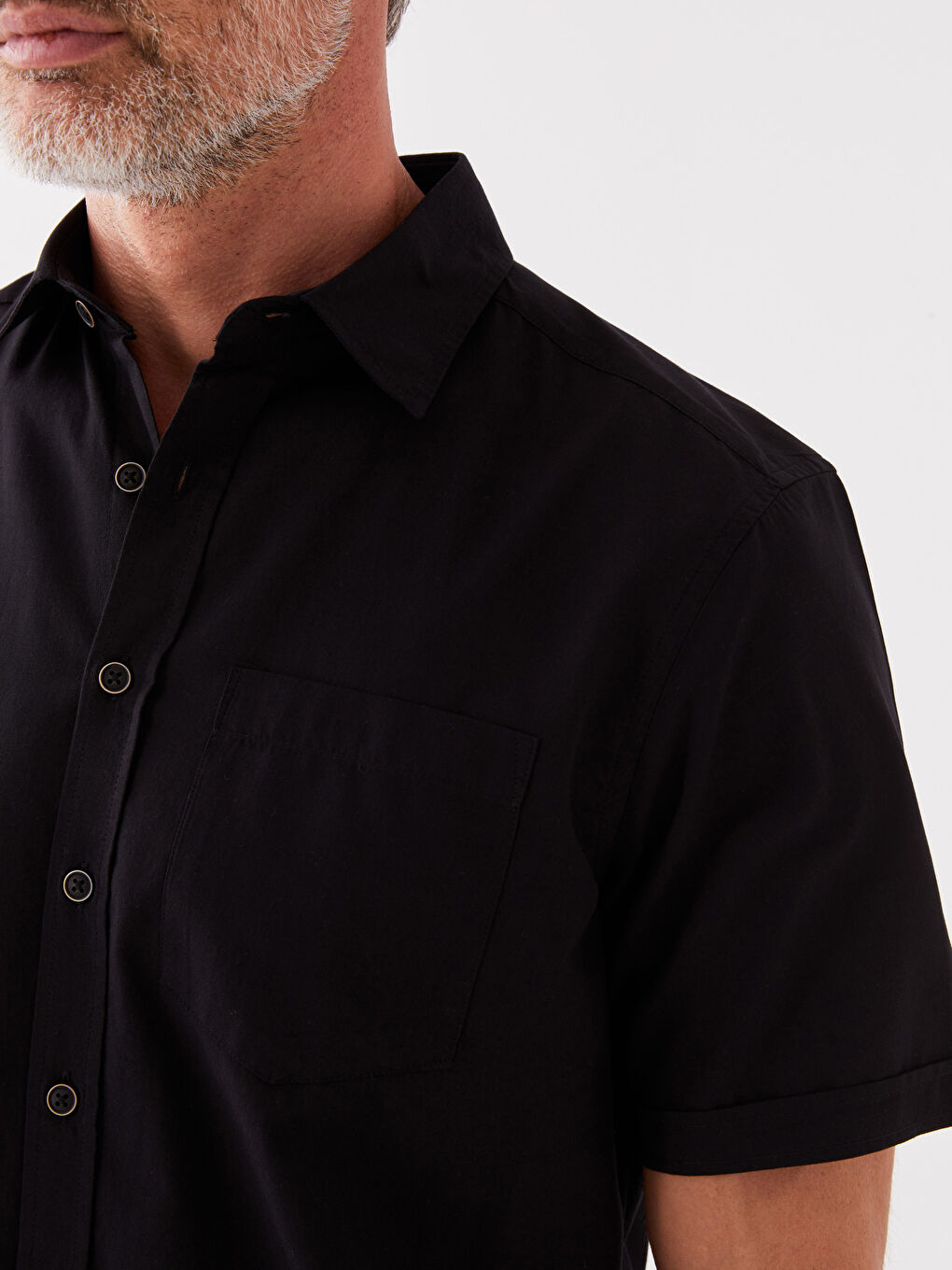 Siyah Regular Fit Kısa Kollu Erkek Gömlek-3