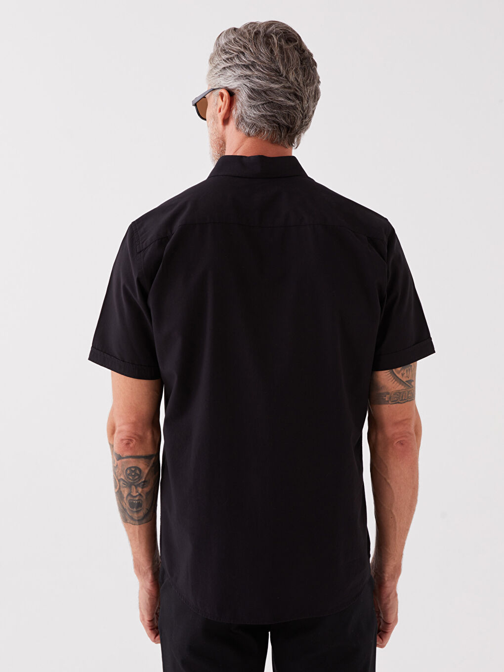 Siyah Regular Fit Kısa Kollu Erkek Gömlek-4