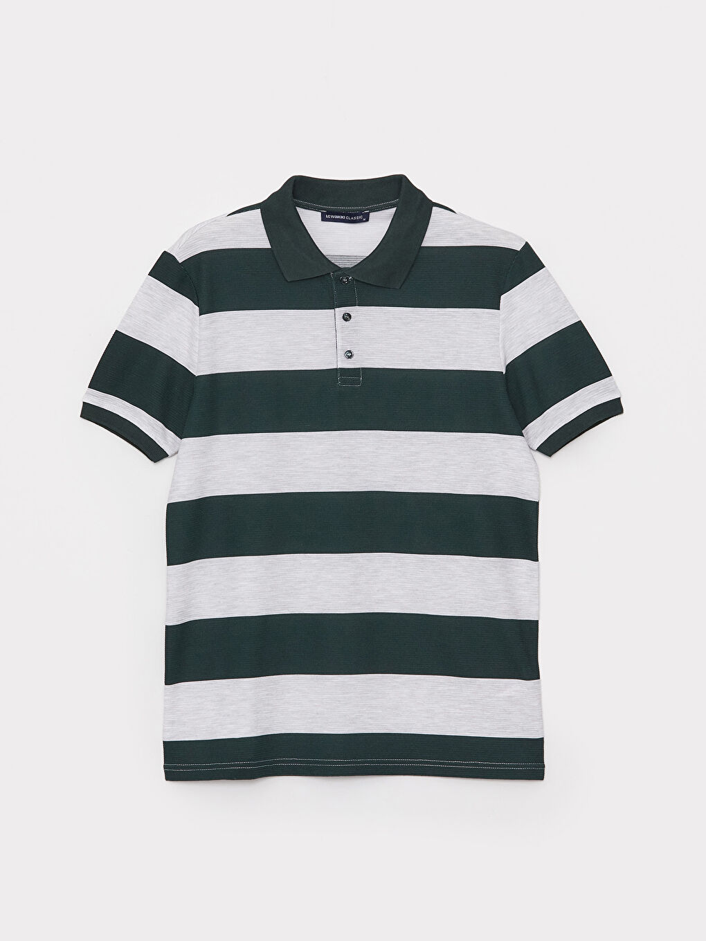 Yeşil Polo Yaka Kısa Kollu Çizgili Erkek Tişört-5