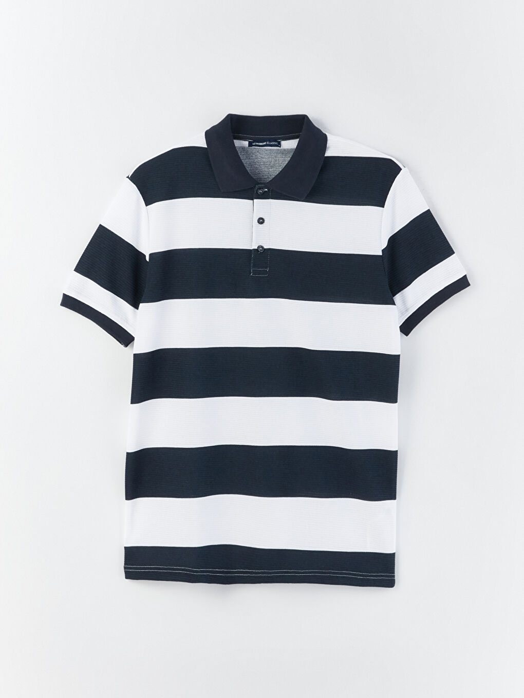Lacivert Polo Yaka Kısa Kollu Çizgili Erkek Tişört-5