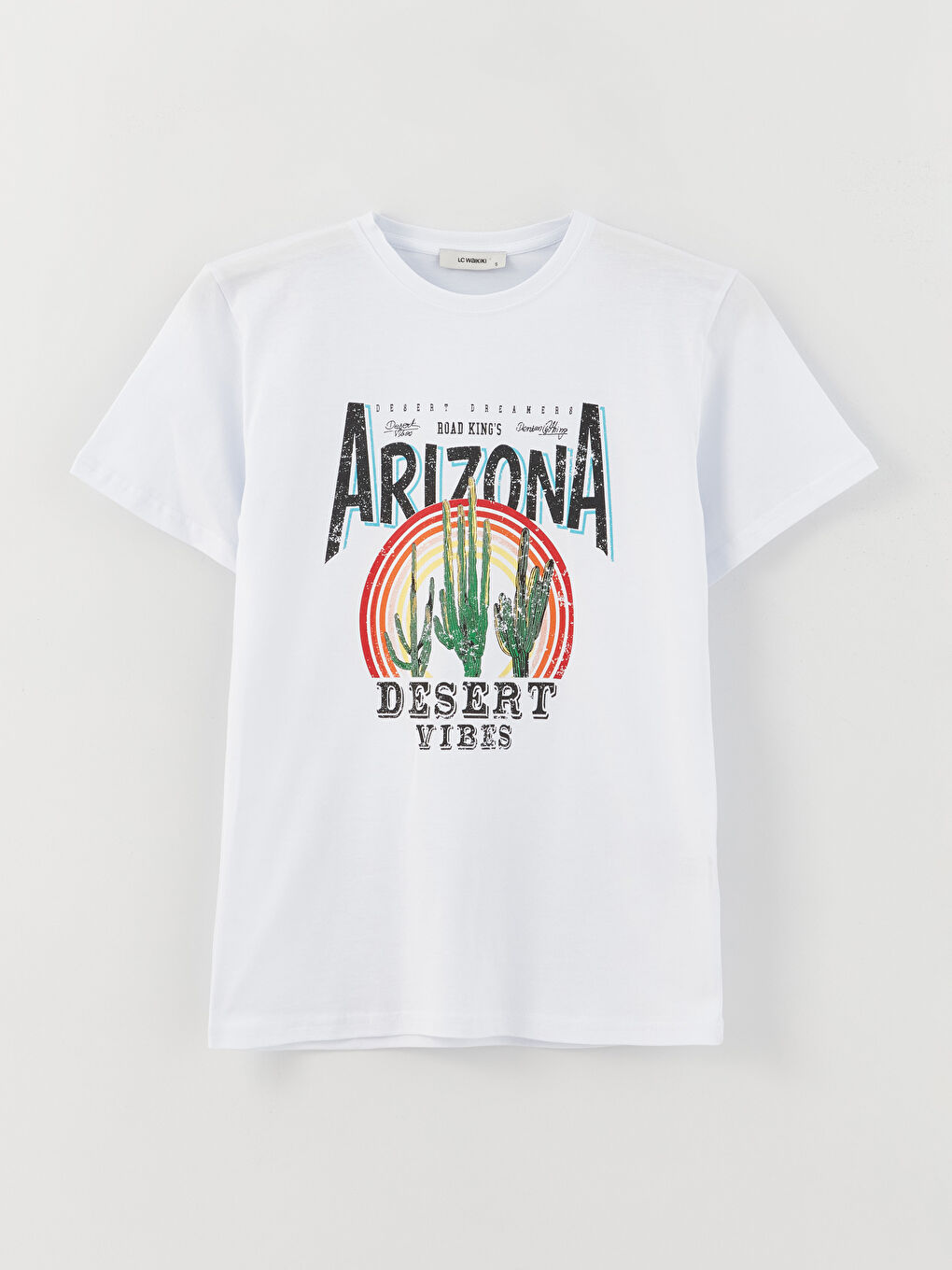 Beyaz Bisiklet Yaka Baskılı Kısa Kollu Kadın Tişört-10