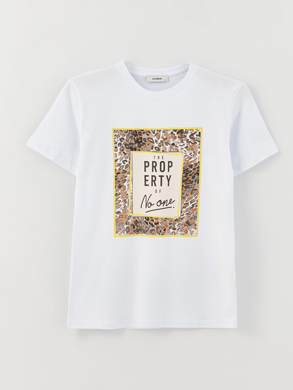 Beyaz Bisiklet Yaka Baskılı Kısa Kollu Kadın Tişört-10