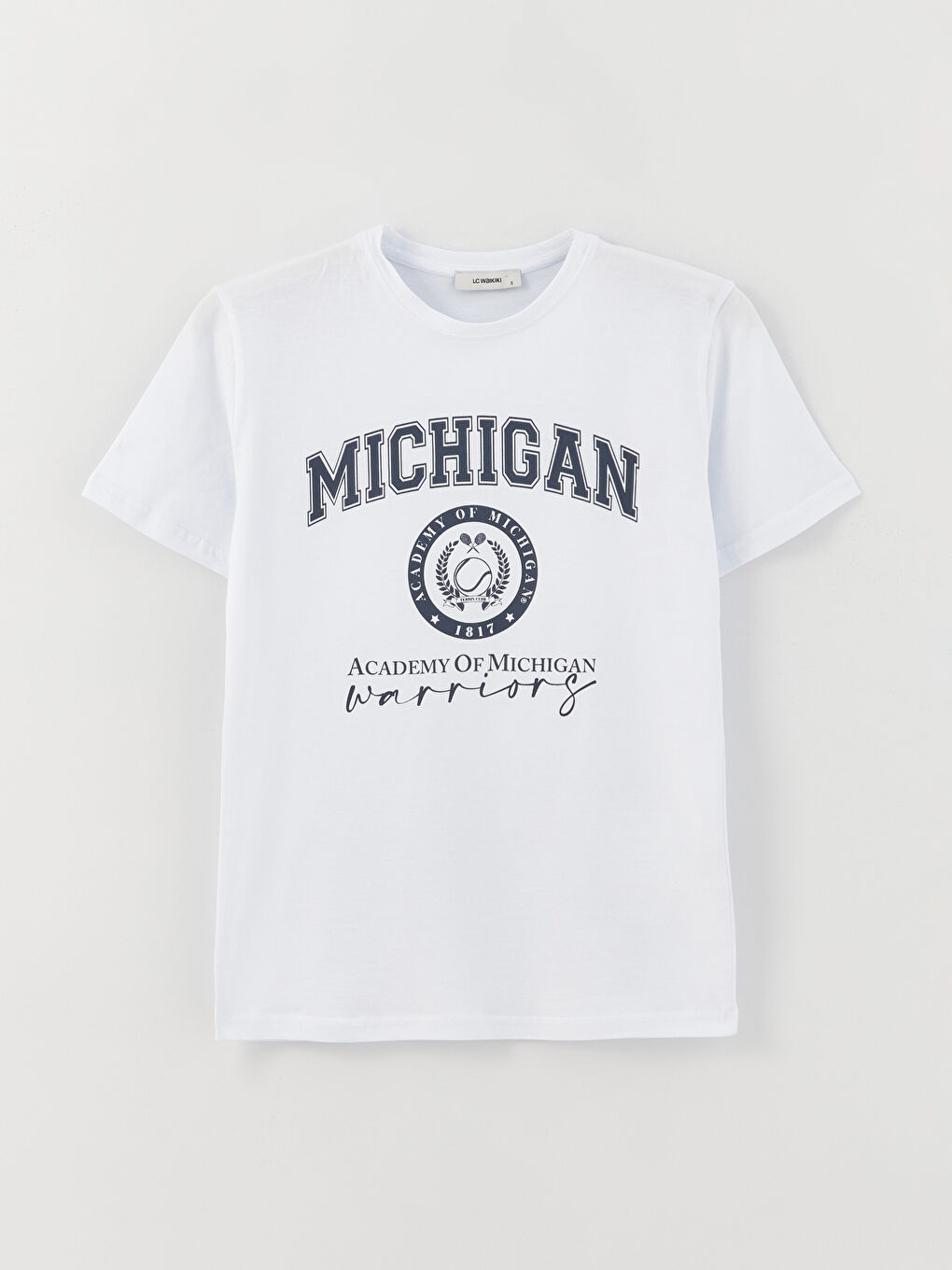 Beyaz Bisiklet Yaka Baskılı Kısa Kollu Kadın Tişört-10