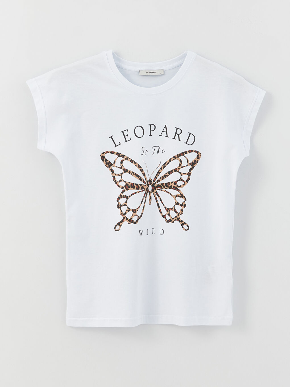 Beyaz Bisiklet Yaka Baskılı Kısa Kollu Kadın Tişört-10