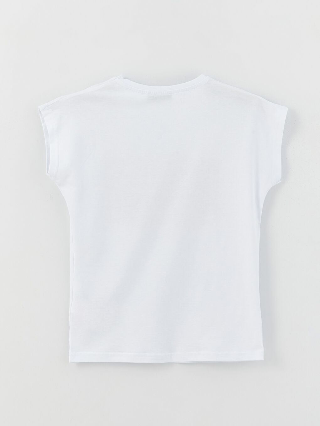 Beyaz Bisiklet Yaka Baskılı Kısa Kollu Kadın Tişört-11