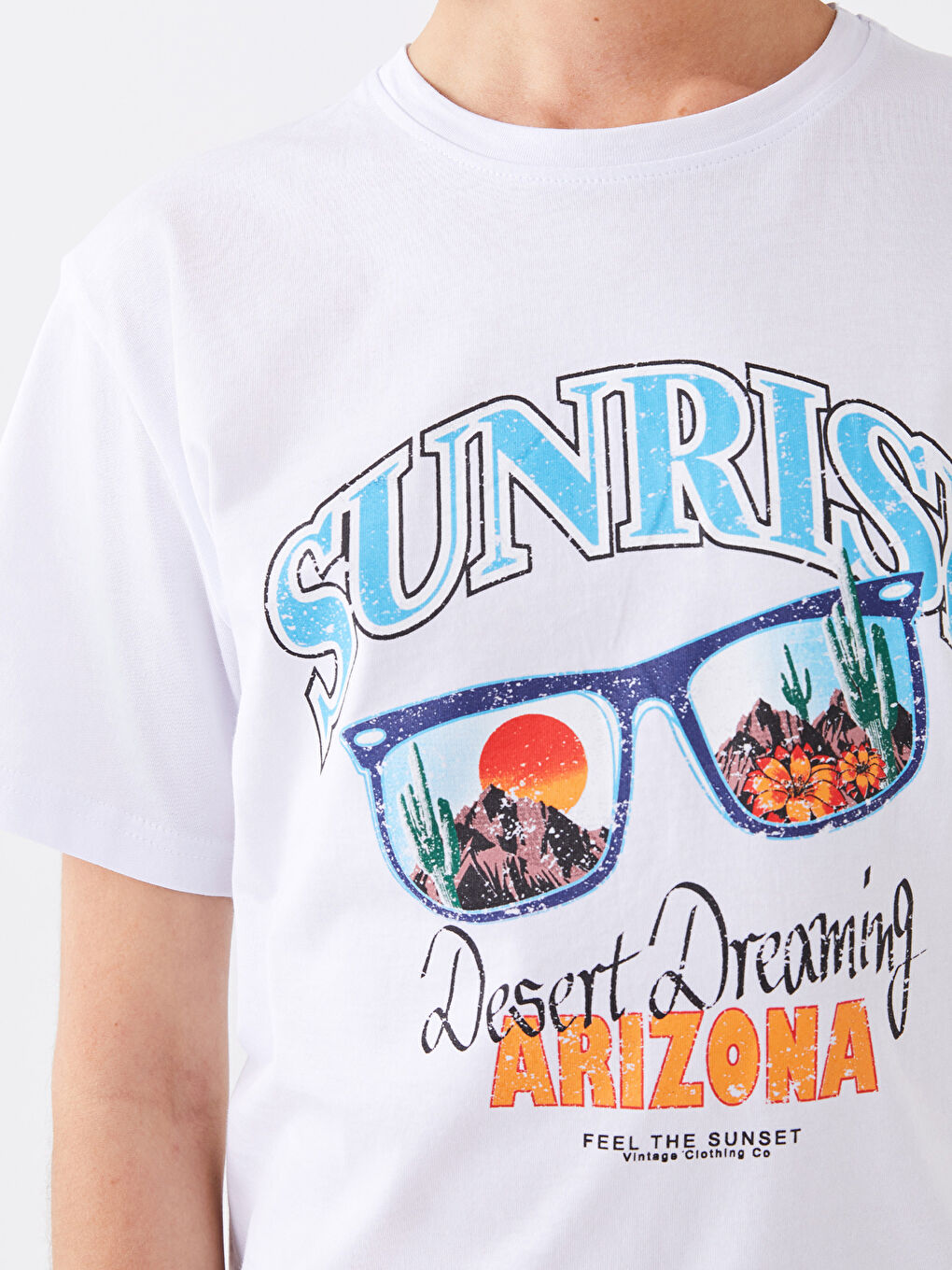 Beyaz Bisiklet Yaka Baskılı Kısa Kollu Kadın Tişört-7