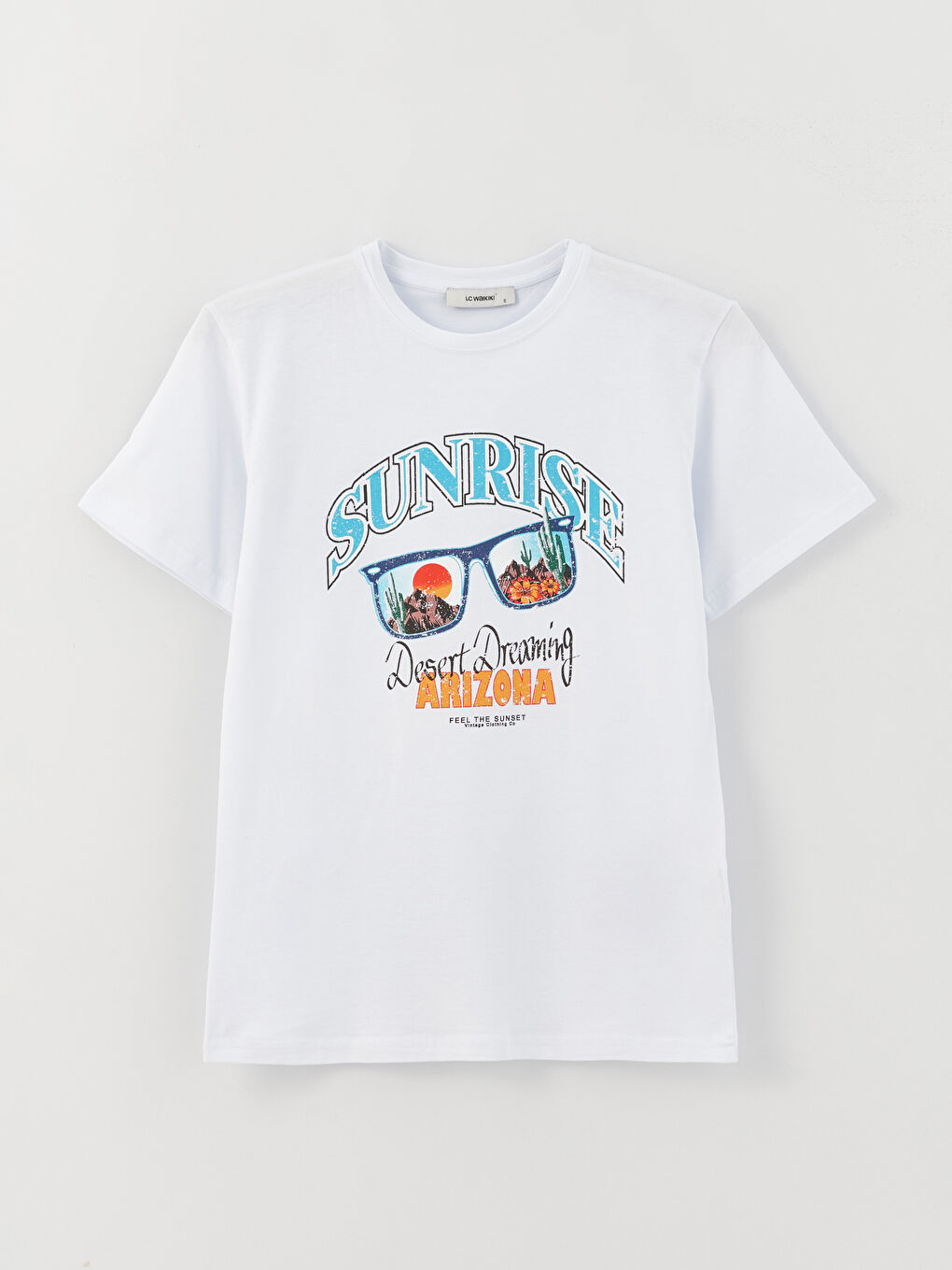 Beyaz Bisiklet Yaka Baskılı Kısa Kollu Kadın Tişört-10