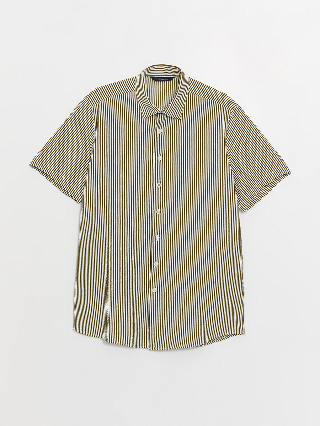 Yeşil Regular Fit Kısa Kollu Çizgili Erkek Gömlek-5