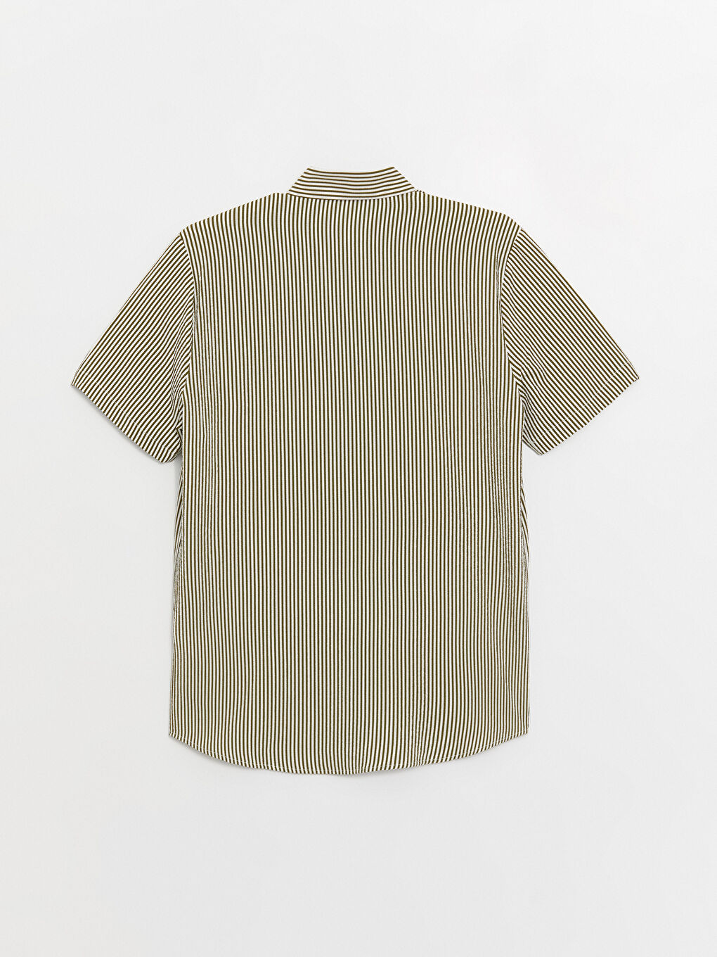 Yeşil Regular Fit Kısa Kollu Çizgili Erkek Gömlek-6