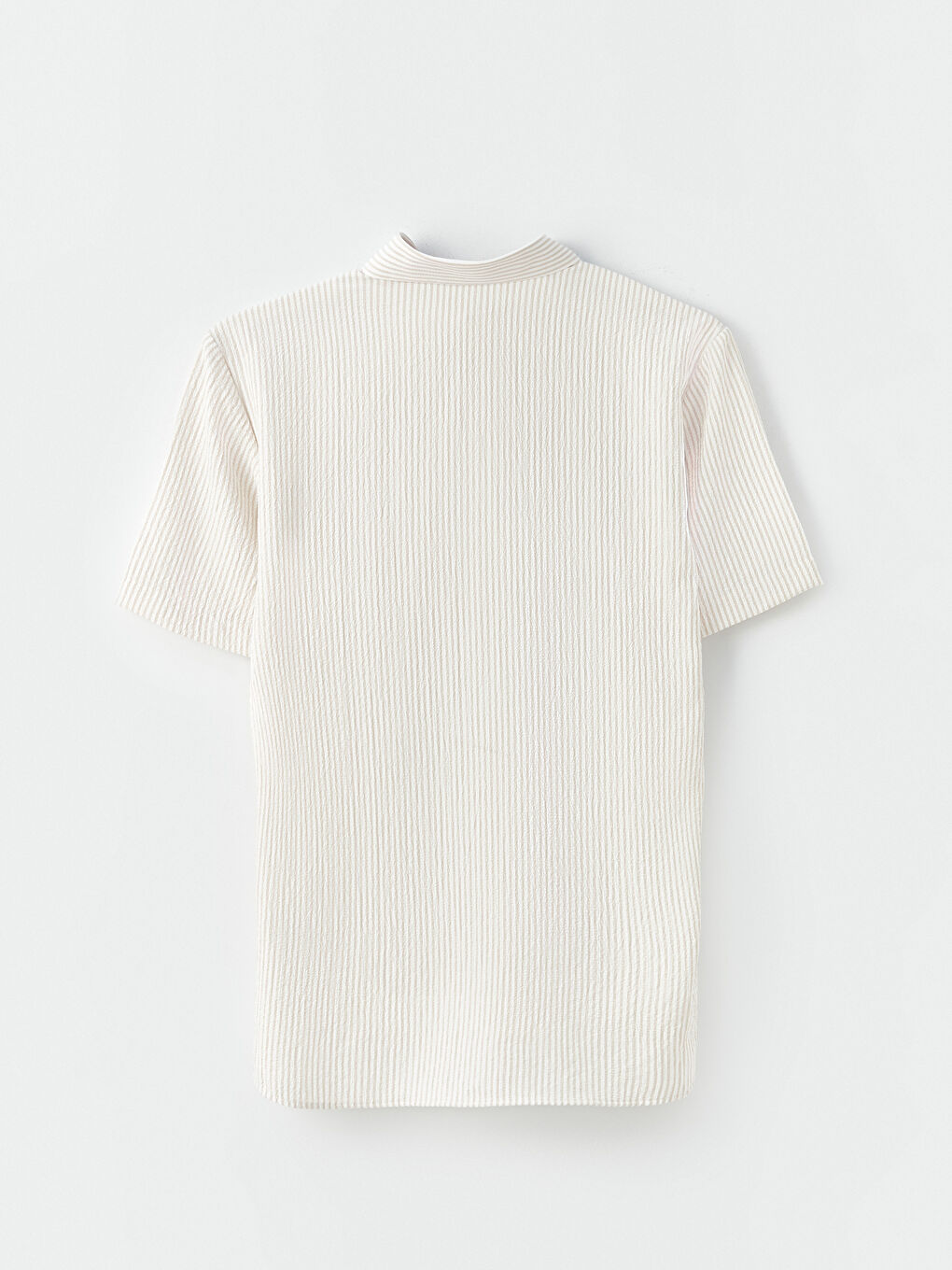 Bej Regular Fit Kısa Kollu Çizgili Erkek Gömlek-6