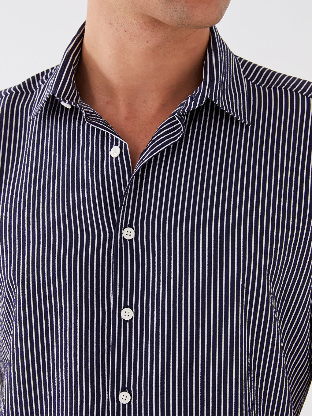 Beyaz Regular Fit Kısa Kollu Çizgili Erkek Gömlek-3