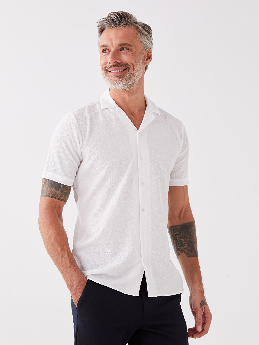 Ekru Regular Fit Kısa Kollu Erkek Gömlek