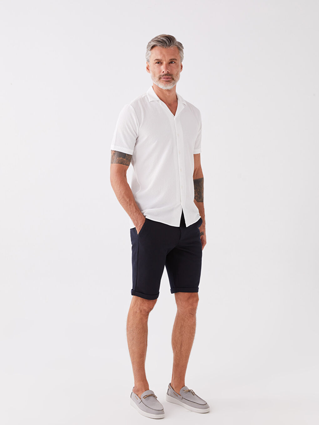 Ekru Regular Fit Kısa Kollu Erkek Gömlek-2