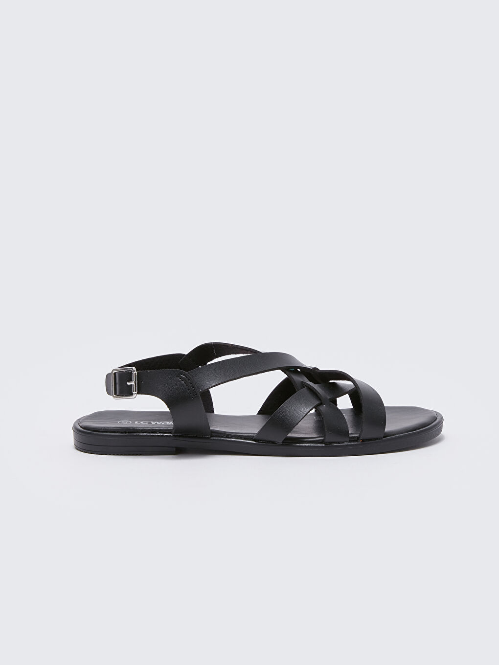 Siyah Çapraz Bantlı Deri Görünümlü Kadın Sandalet-1