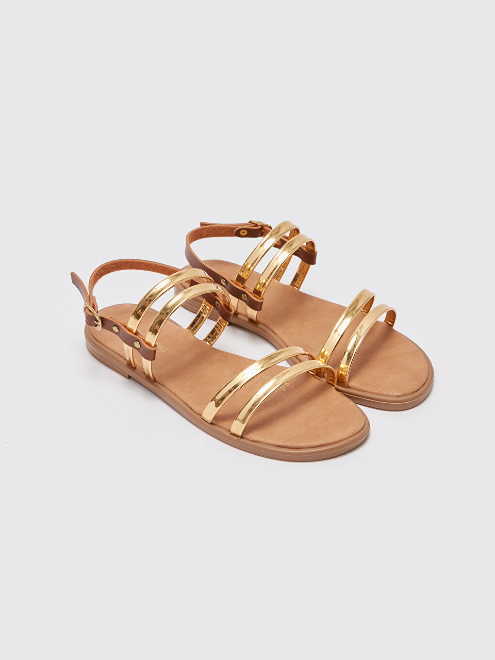 Sarı Deri Görünümlü Kadın Sandalet