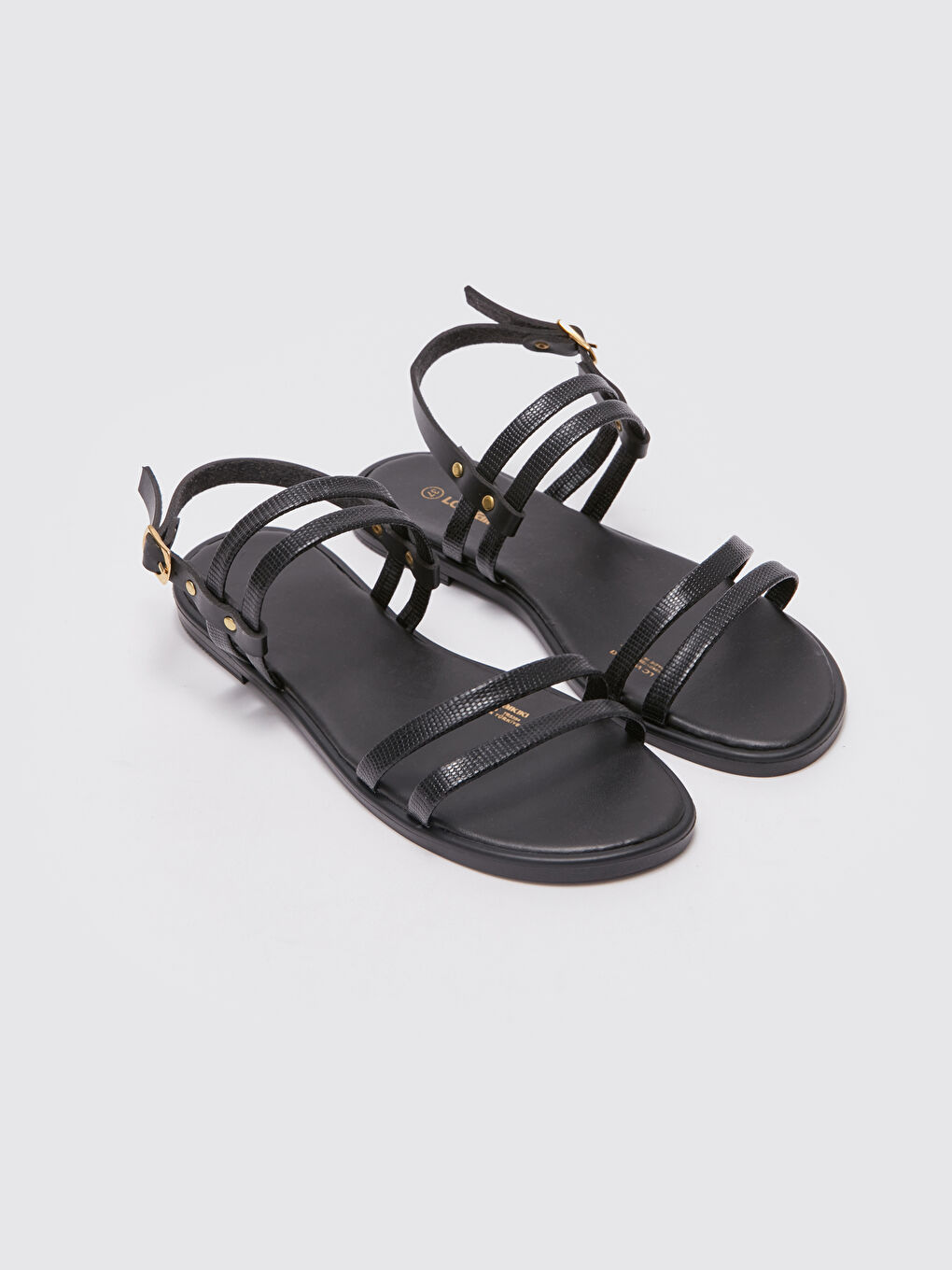 Siyah Deri Görünümlü Kadın Sandalet