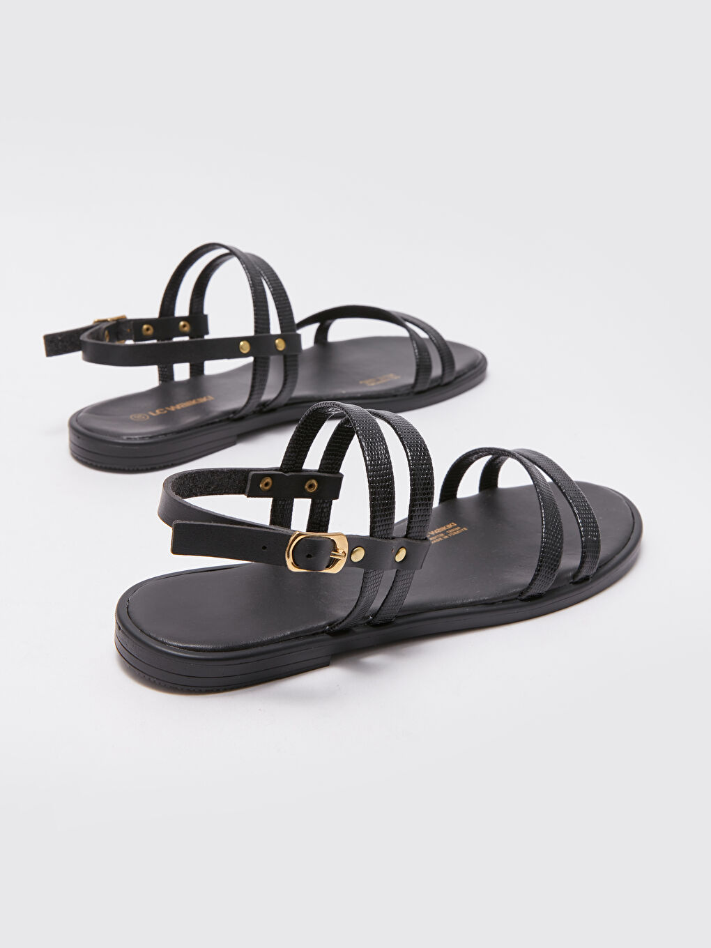 Siyah Deri Görünümlü Kadın Sandalet-4