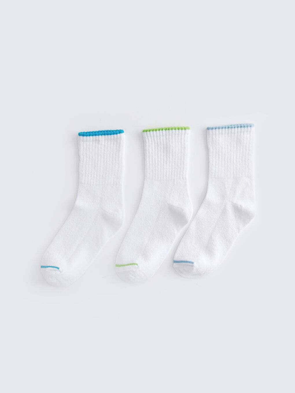 Beyaz Renk Bloklu Erkek Çocuk Soket Çorap 3'lü