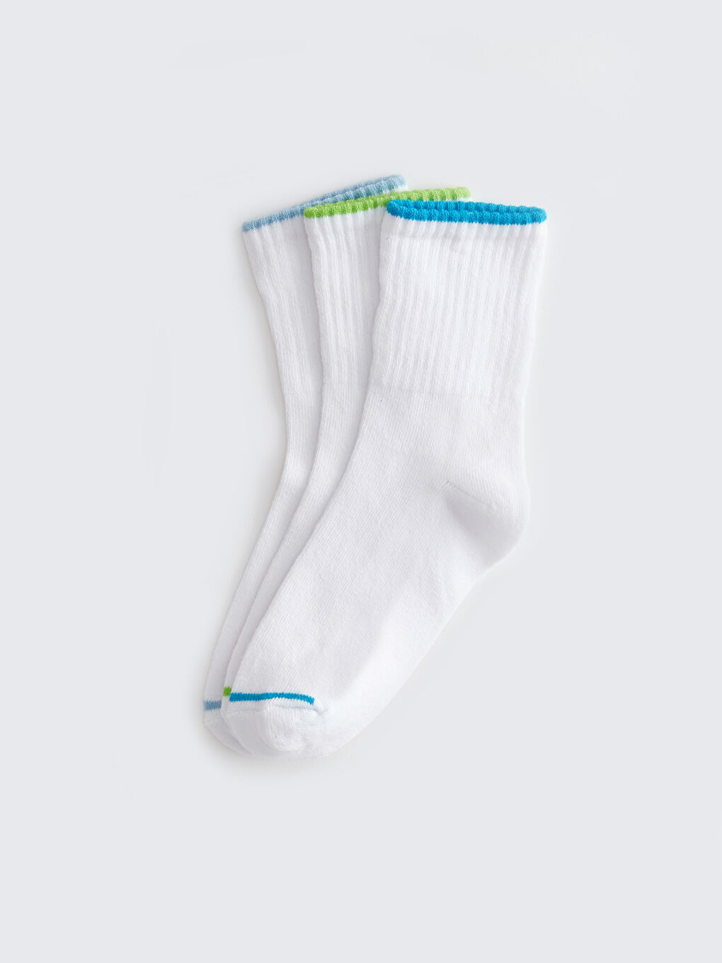 Beyaz Renk Bloklu Erkek Çocuk Soket Çorap 3'lü-1