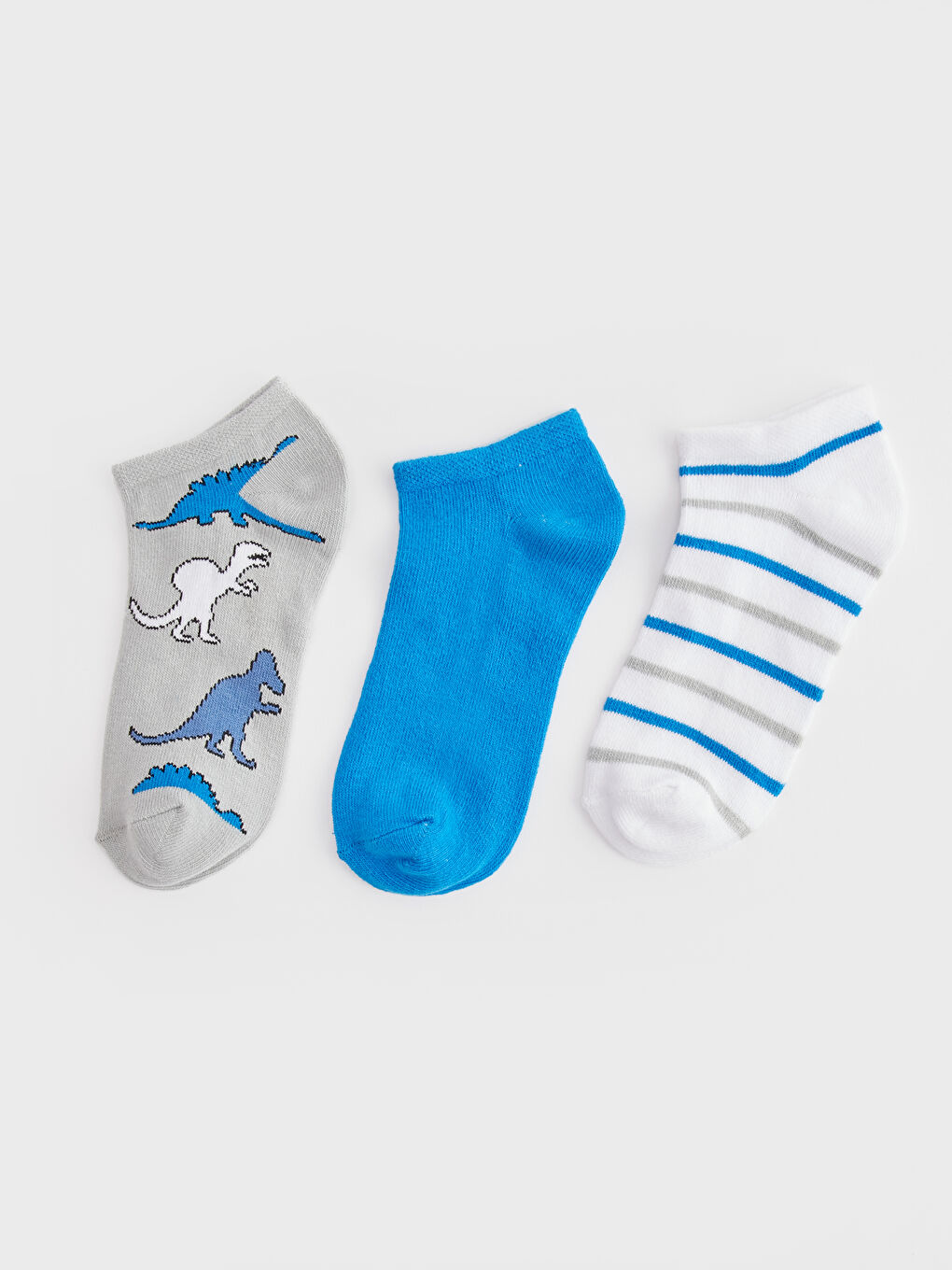 Beyaz Desenli Erkek Çocuk Patik Çorap 3'lü