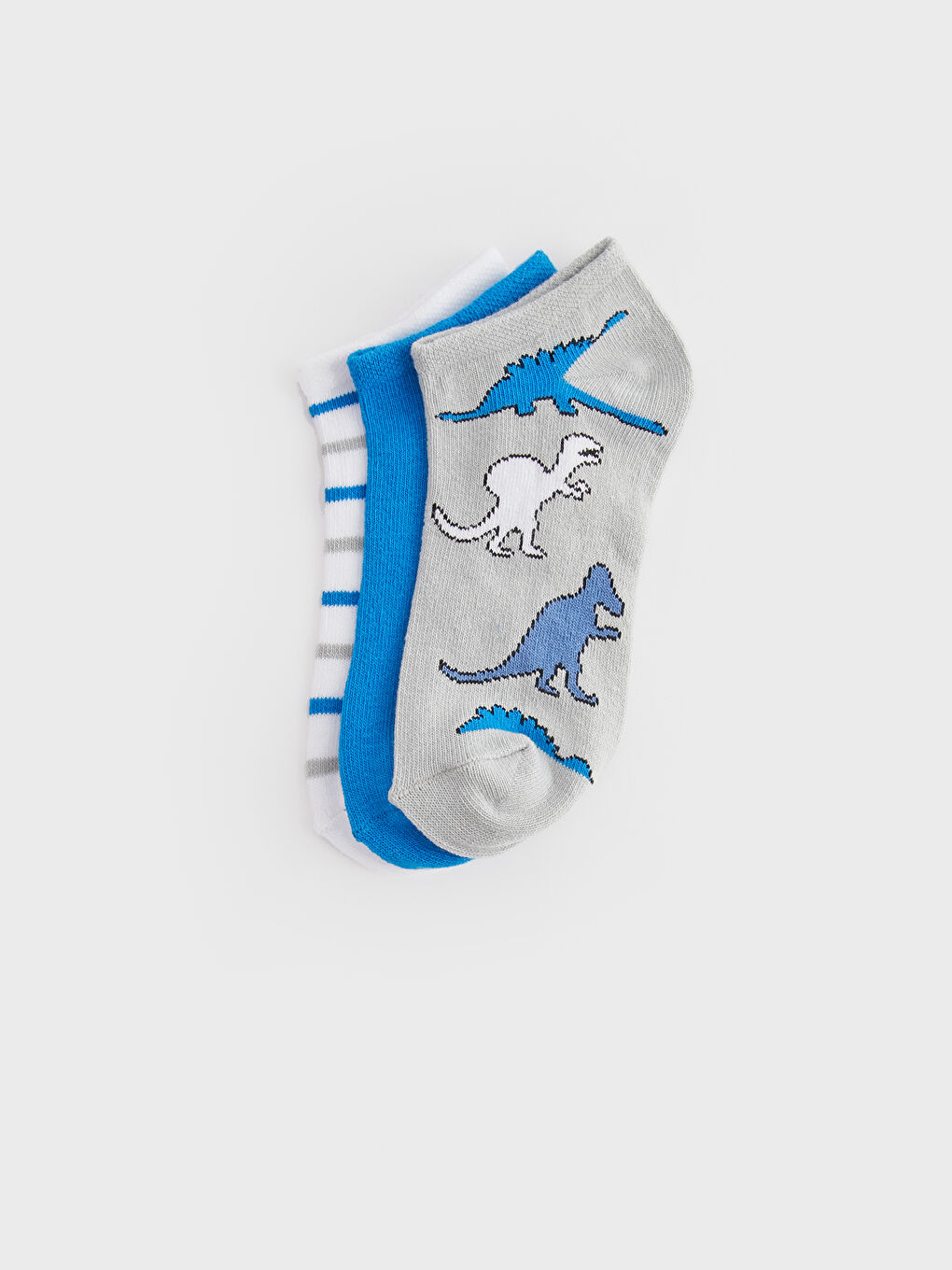 Beyaz Desenli Erkek Çocuk Patik Çorap 3'lü-1