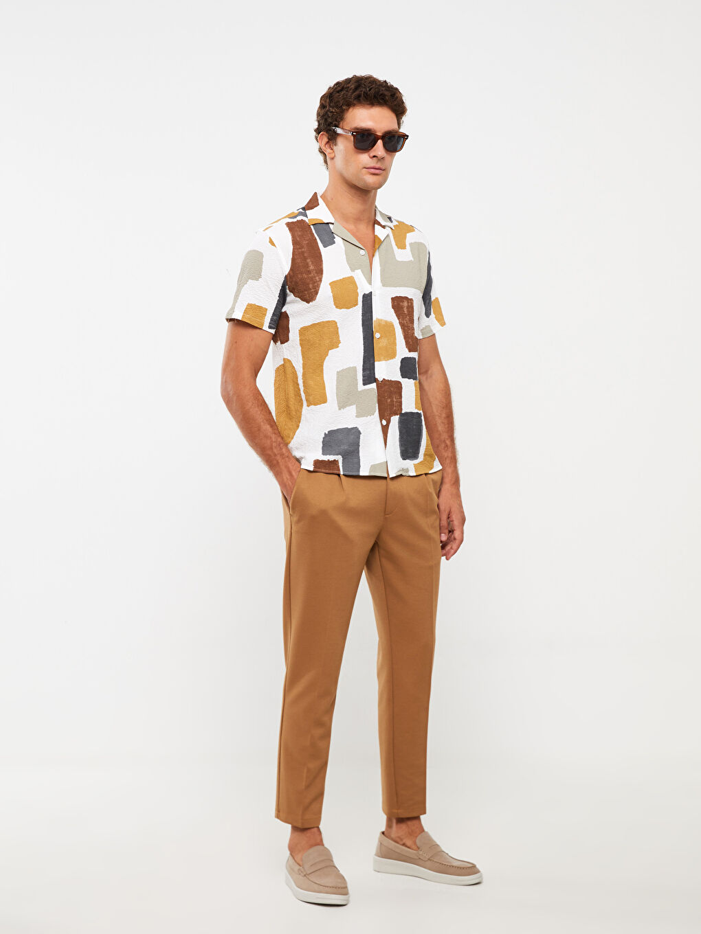 Beyaz Regular Fit Kısa Kollu Desenli Erkek Gömlek-2