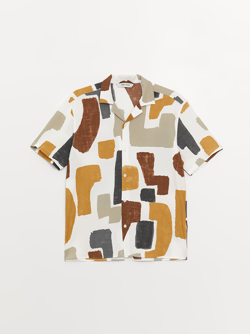 Beyaz Regular Fit Kısa Kollu Desenli Erkek Gömlek-5