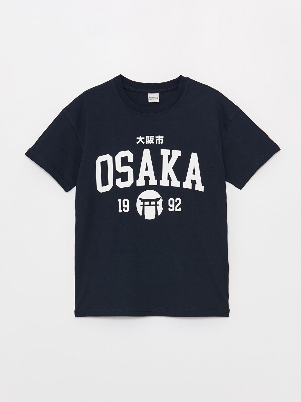 Lacivert Rahat Kalıp Bisiklet Yaka Baskılı Erkek Çocuk Tişört