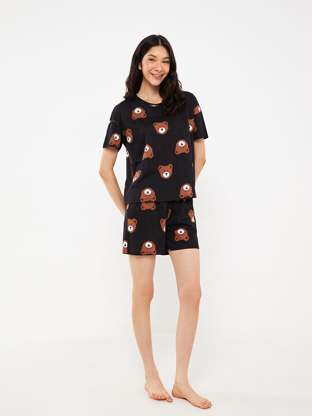 Crew Neck Printed Short Sleeve Women's Short Pajamas Set -S3KD87Z8-LQJ