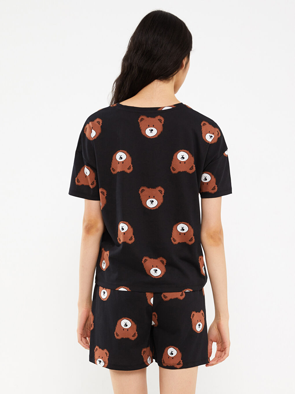 Crew Neck Printed Short Sleeve Women's Short Pajamas Set -S3KD87Z8-LQJ