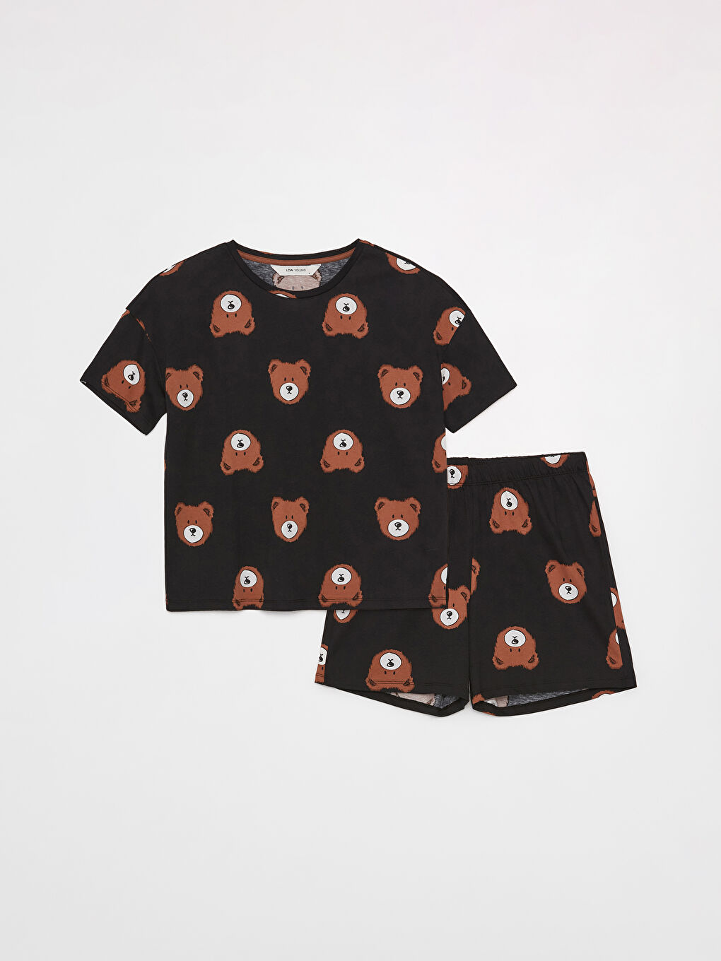 Crew Neck Printed Short Sleeve Women's Short Pajamas Set -S3KD87Z8-LQJ