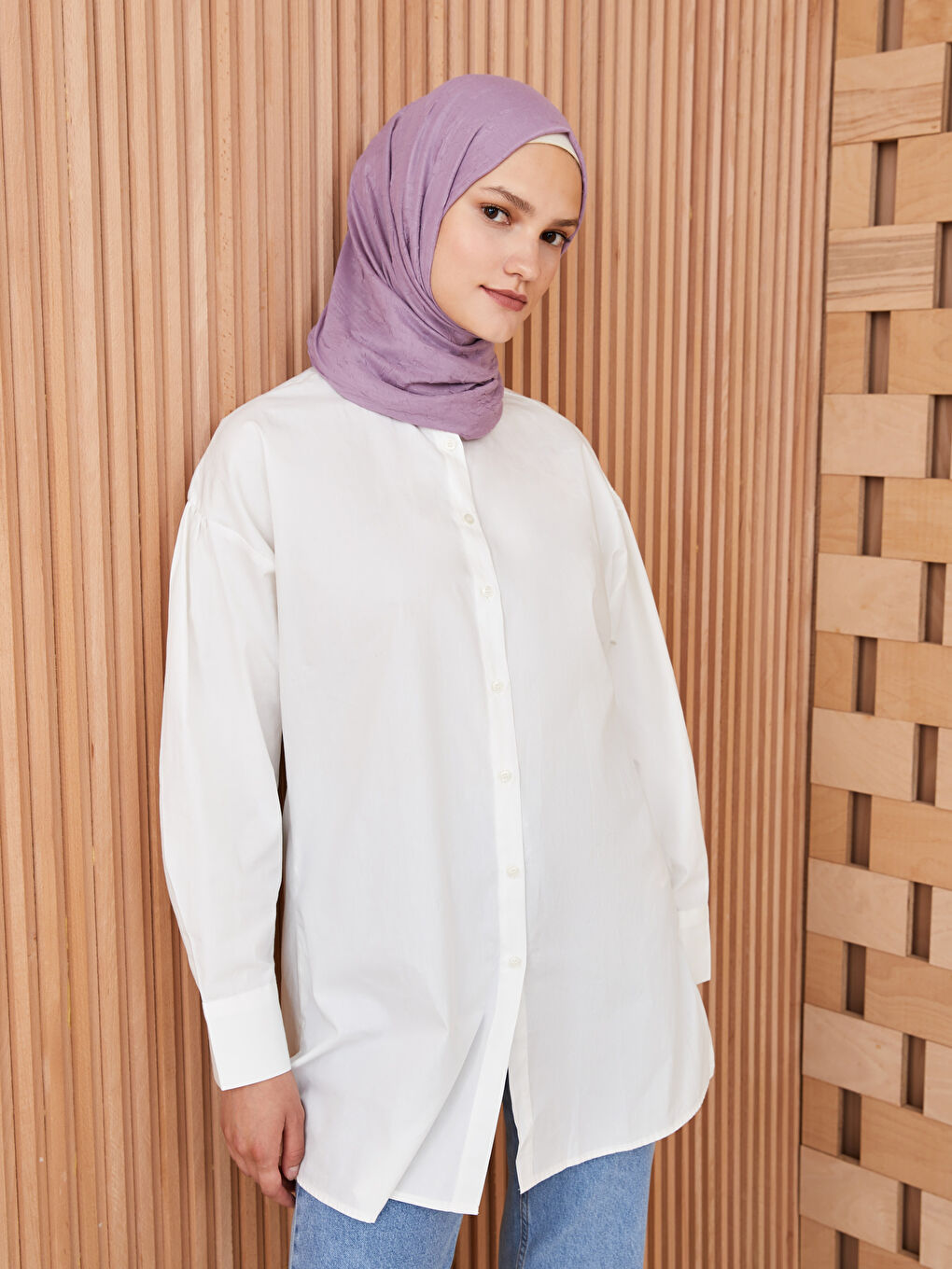 Lila Kendinden Desenli Kadın Şal