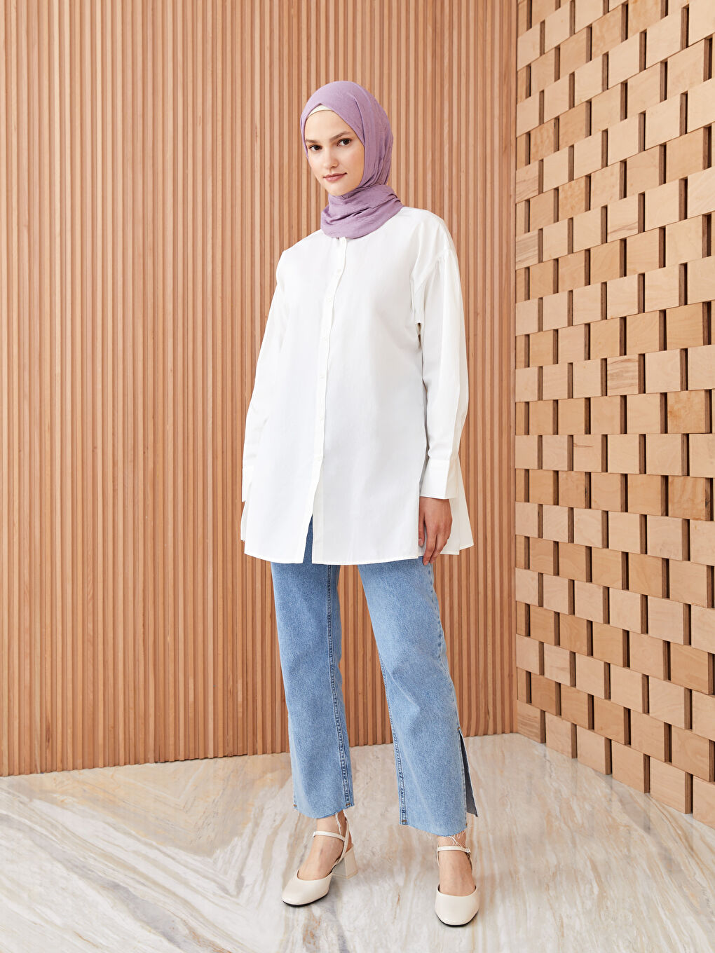 Lila Kendinden Desenli Kadın Şal-1