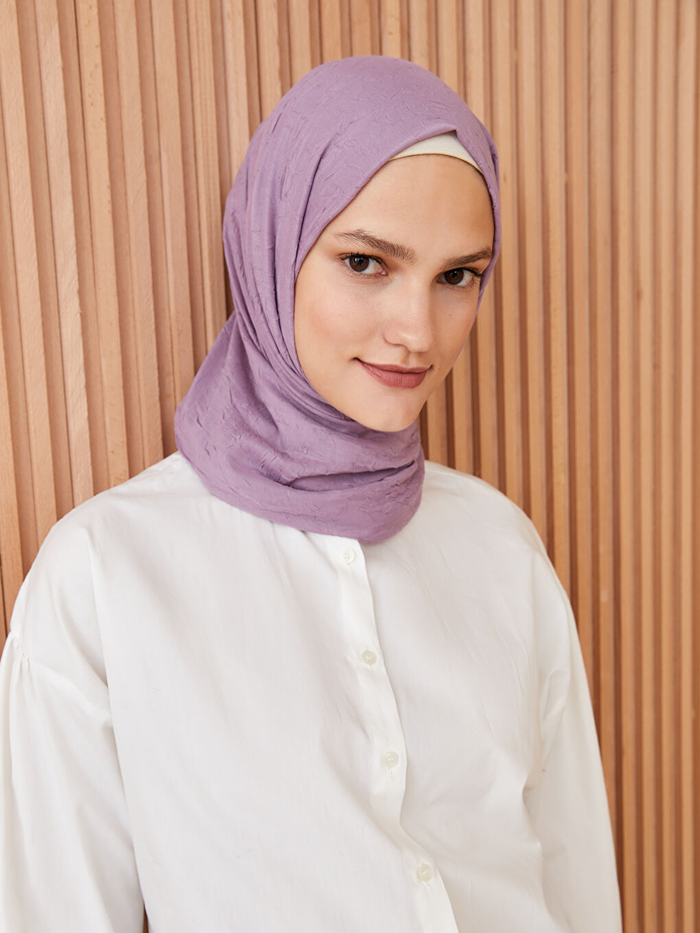 Lila Kendinden Desenli Kadın Şal-2