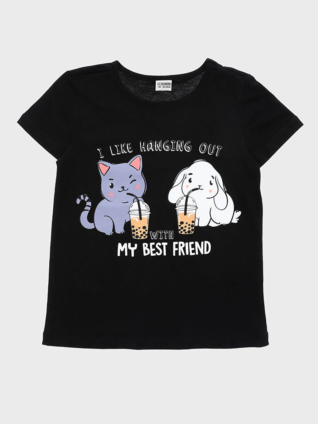 Crew Neck Printed Short Sleeve Girls' T-Shirt