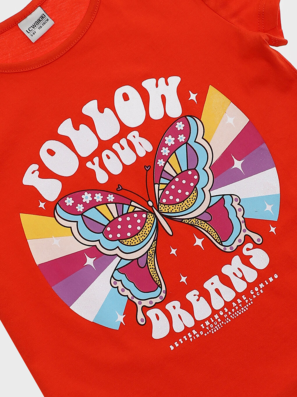 تيشيرت للبنات بياقة دائرية مطبوع كم قصير-2