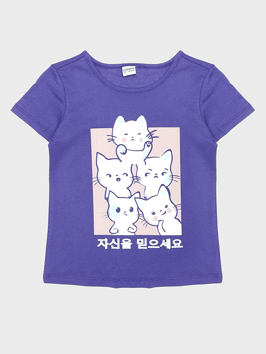 تيشيرت للبنات بياقة دائرية مطبوع كم قصير