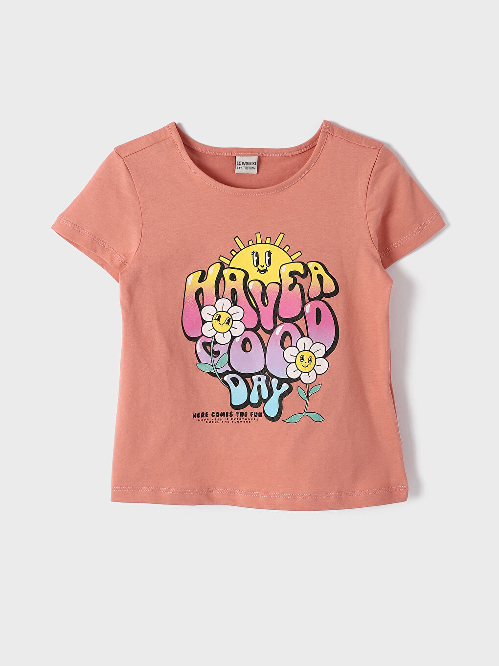 Crew Neck Printed Short Sleeve Girls' T-Shirt