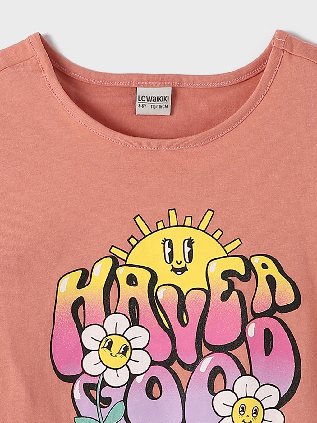 Crew Neck Printed Short Sleeve Girls' T-Shirt-2