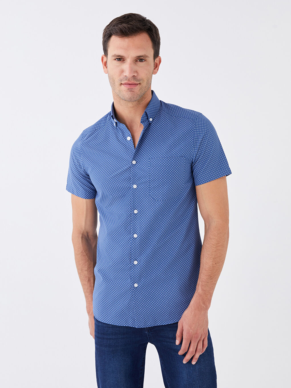 Slim Fit Short Sleeve Patterned Men's Shirt -S40298Z8-LS3