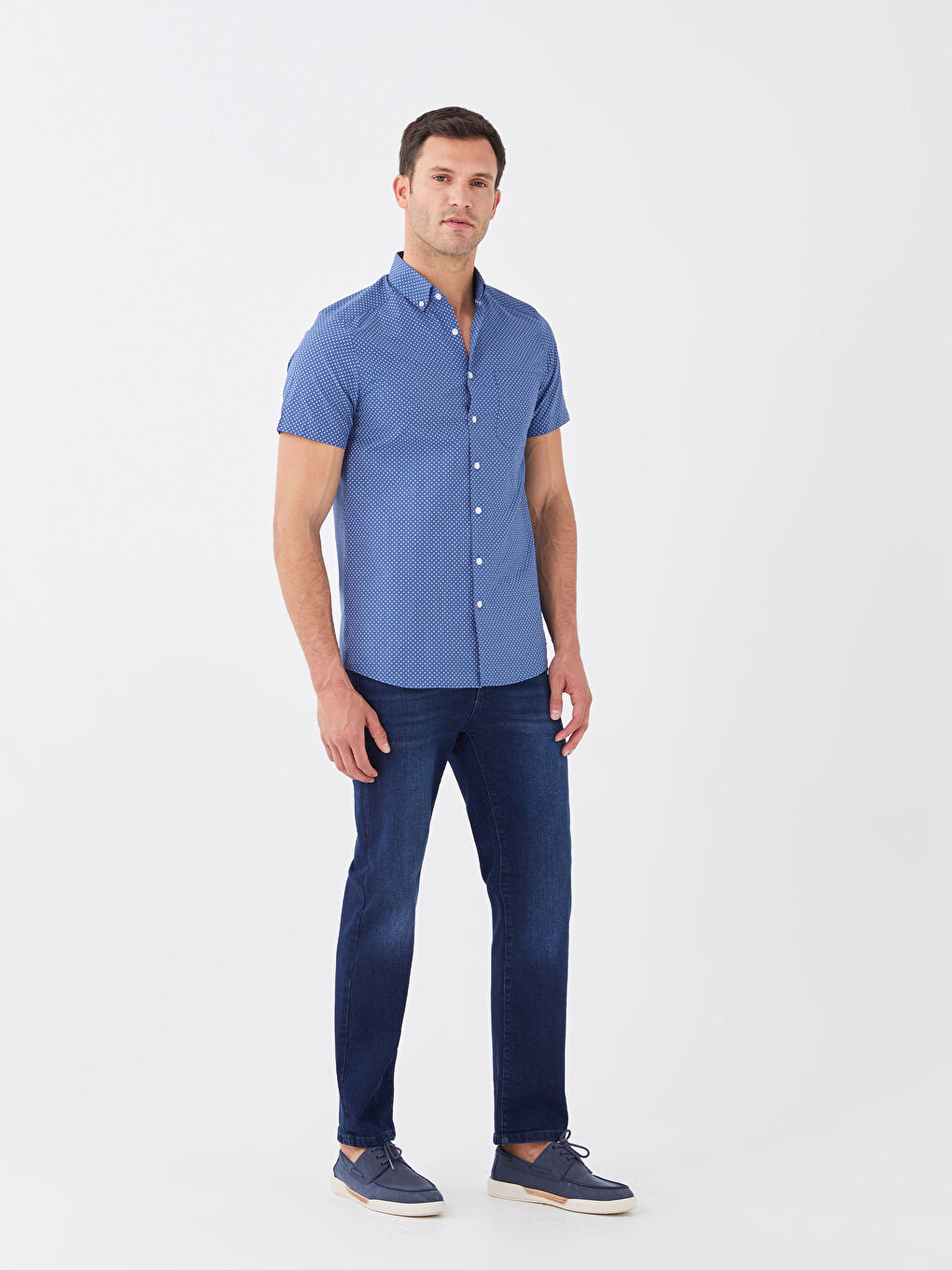 Slim Fit Short Sleeve Patterned Men's Shirt -S40298Z8-LS3