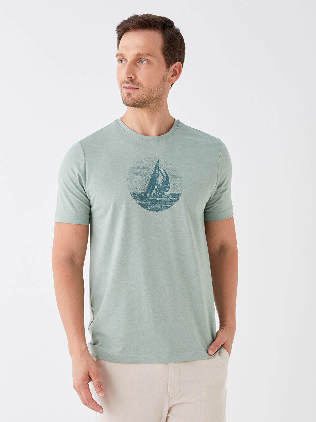 Футболка для чоловіків з круглим вирізом, коротким рукавом, з принтом, з чесаної бавовни