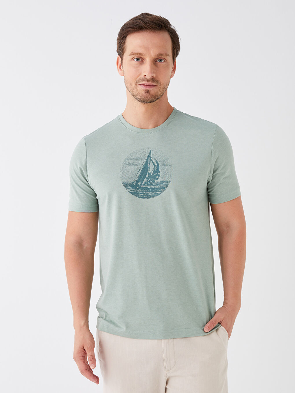 Футболка для чоловіків з круглим вирізом, коротким рукавом, з принтом, з чесаної бавовни-1